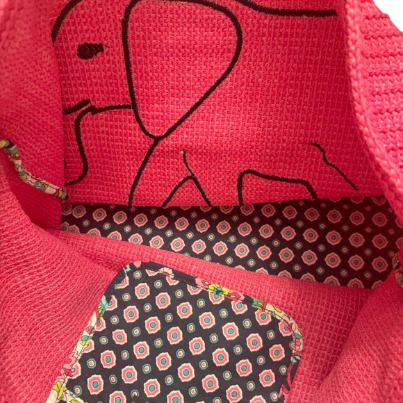 Vera Bradley Tote Bag Pink Raffia Elephant Charm Beach Travel - Picture 7 of 9